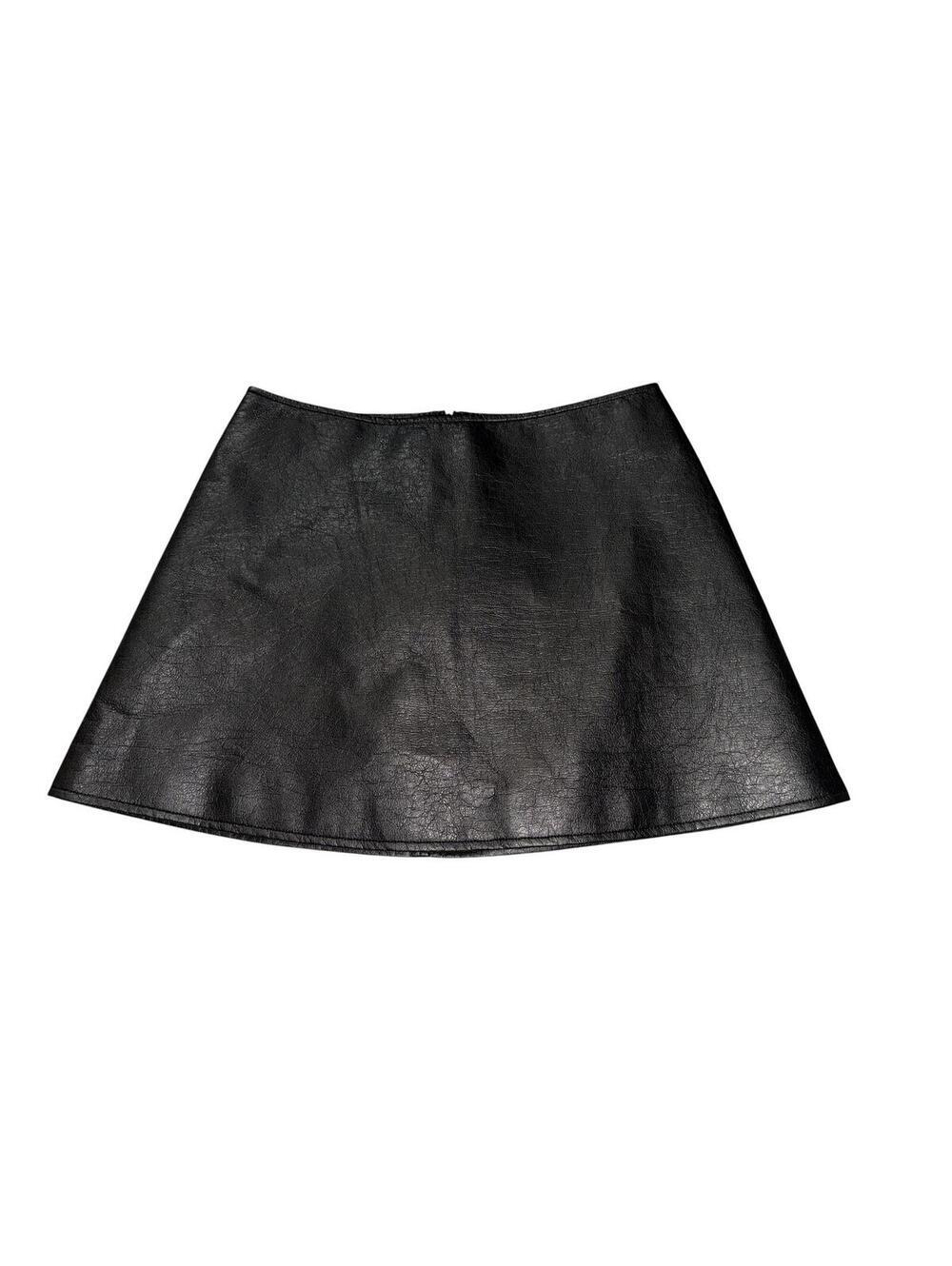 TUCKERNUCK Black Leather Meg A-Line Mini Skirt sz m luxury designer - Picture 6 of 9